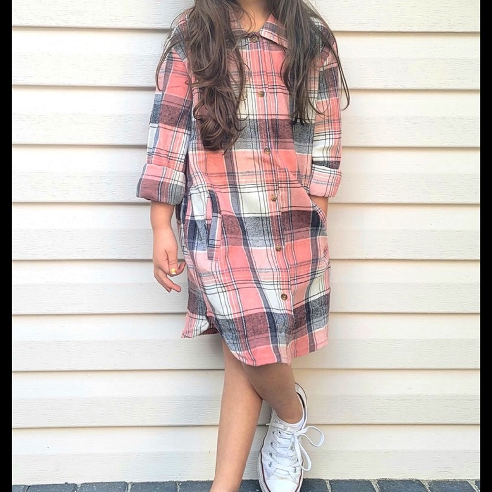 Pink and Black Buttoned Casual Shirt Dress